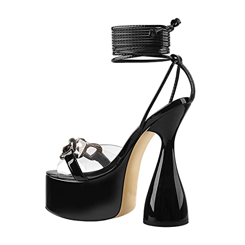 Image of LISHAN Women's Platform Heeled Sandals Slingback Block High Heels