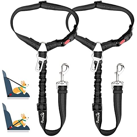 SlowTon 2 in 1 Dog Seatbelts for Cars UK, 2 Pack Pet Car Seat belt Headrest Restraint with Seatbelt Clip Puppy Safety Adjustable Dog Car Harness Belt with Anti-Shock Elastic Bungee Buffer for Vehicles Cover