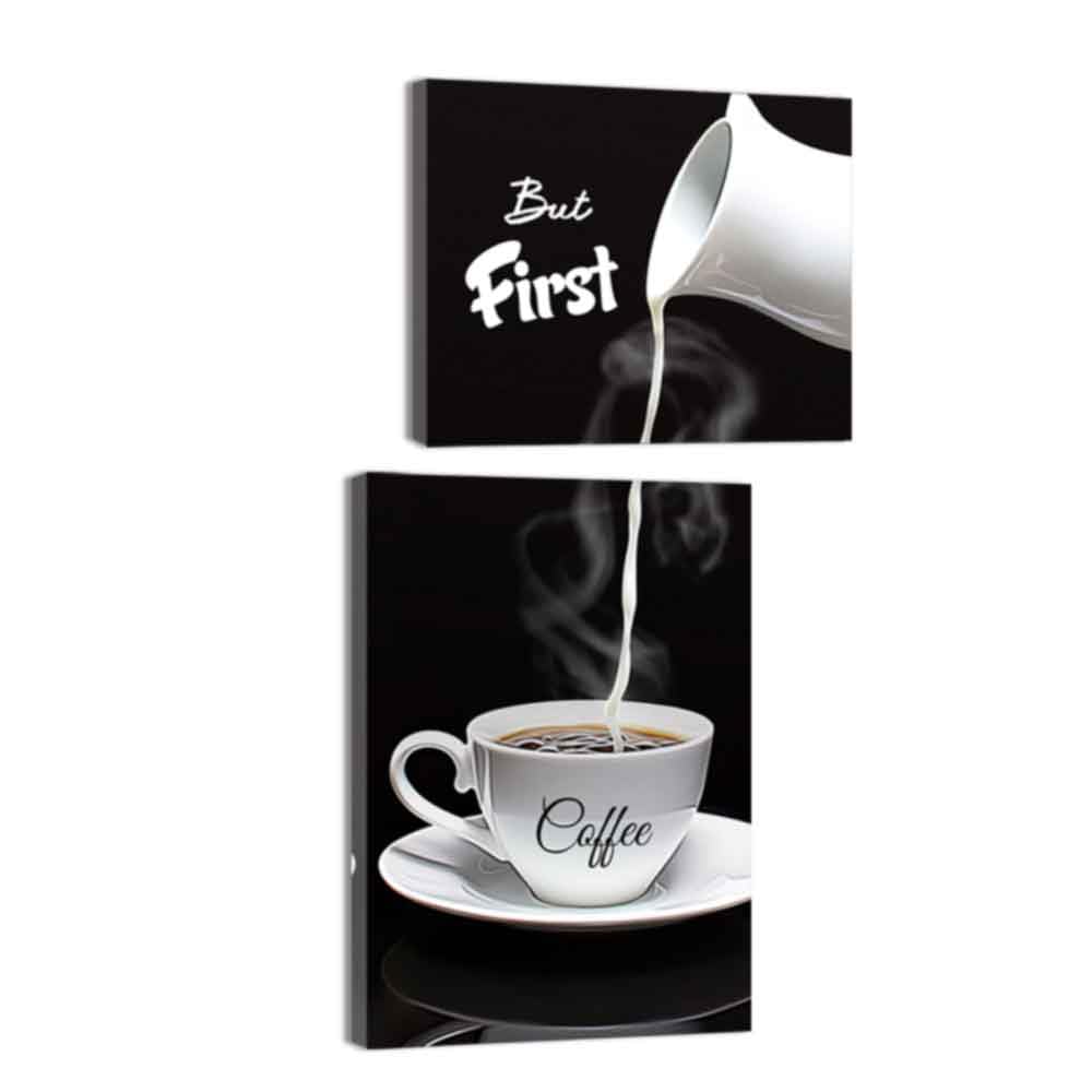 ZQQART Set of 2 Coffee Canvas Wall Art Coffee Bar Sign Picture Prints Food Paintings Kitchen Dining Room Cafe Decor Framed(Black,14x11inch 14x20inch)