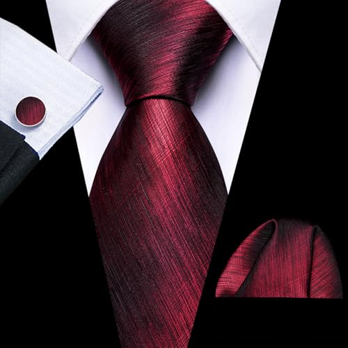 Image of Barry.Wang Tie Sets for Men Silk Stripe Necktie Woven Checkered Handkerchief Cufflinks Formal Business Wedding