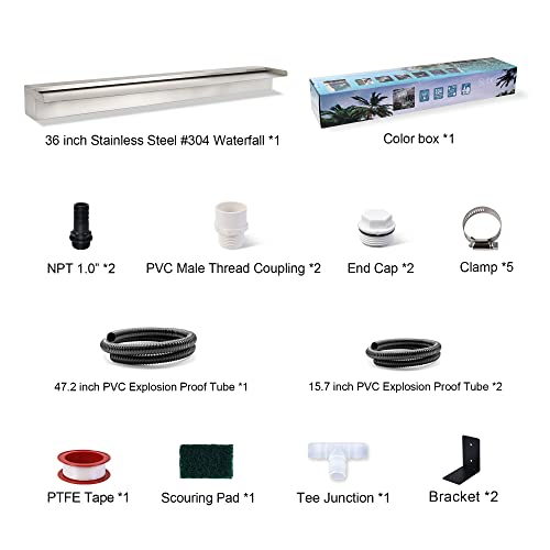 YUDA 24 Inch Water Pool Fountain, 304 Stainless Steel Pool Waterfall with Wider Water Flow Platform, Professional Waterfall Spillway for Sheer Descent Garden Outdoor