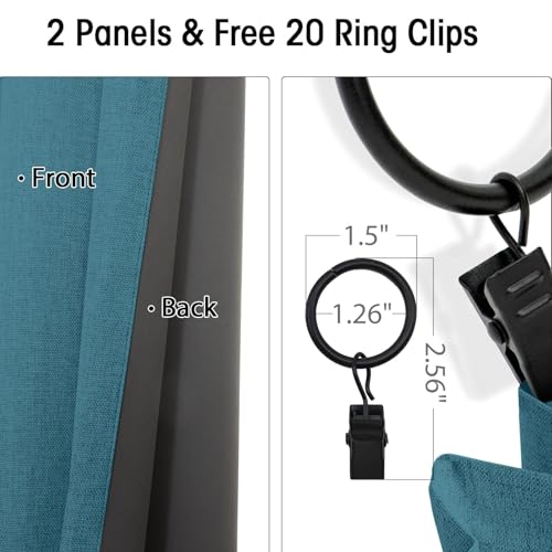 Image of INOVADAY 100% Blackout Curtains for Bedroom, Black Out Curtains 84 Inch Long, Clip Rings Linen Blackout Drapes, Thermal Insulated Room Darkening for Living Room, 2 Panels - Bluesapphir,W50xL84