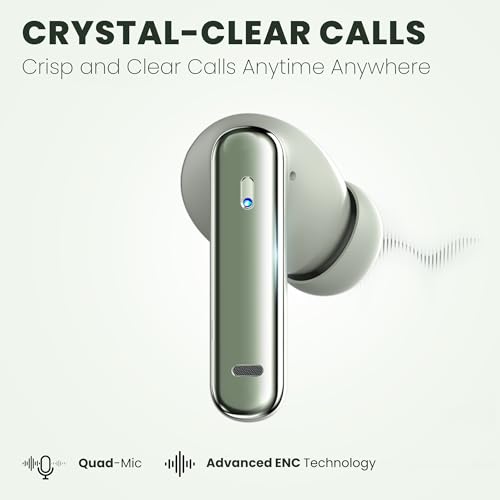 Image of truke Q1 Lite True Wireless in Ear Earbuds, 48H Playtime Ear Buds, Crystal-Clear Calls, Fast Charging, Elegant Royal Design, Bluetooth 5.4, Noise Cancellation, Gaming Mode (Mint Green)