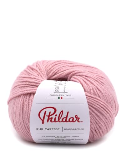 Phildar - Pelote de Laine Phil Caresse - Laine à Crocheter et à Tricoter - 51% ACRYLIQUE,49% POLYAMIDE - Aiguille n°4 - Couleur ROSE