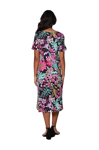Image of LA CERA Women's Cotton Sun Dresses A-Line with Scoop Neck, Short Sleeves, Side Pockets, Floral Patterns, Machine Wash