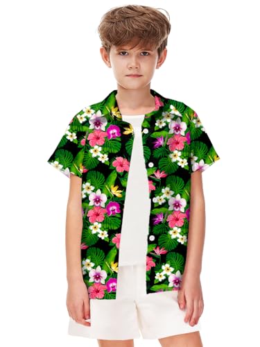 Remimi Unisex Kids Hawaiian Shirt Boys Casual Beach Hawaii Shirts Short Sleeve Button Down Aloha Tee Tops 5-14 Years4