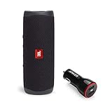 JBL Flip 5 Waterproof Portable Wireless Bluetooth Speaker Bundle with 2-Port USB Car Charger - Black