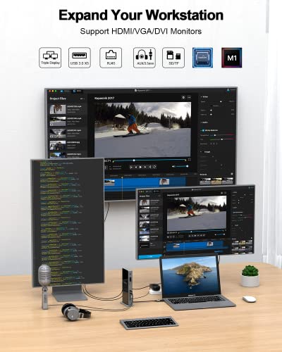 Usb Docking Station Uoeos,13 In 1 Usb C Laptop Docking Station With Hdmi&Dvi&Vga Ports Simultaneously Triple Display,5 Usb 3.0 Port,Gigabit Ethernet,Audio&Mic,Tf&Sd,Compatible With Usb C/A Laptop #TOP1