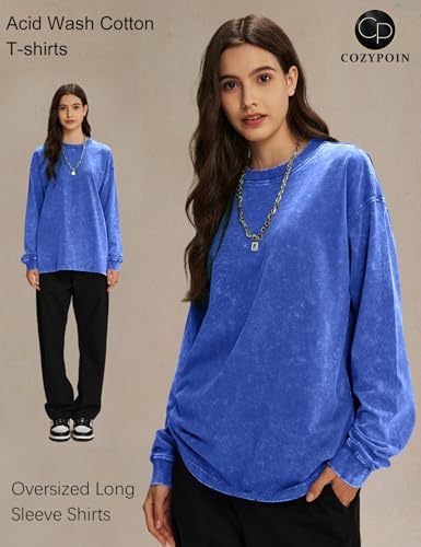 COZYPOIN Men's Acid Wash Tshirts Shirts Oversized Vintage Long Sleeve Pullover Crewneck Sweatshirt3