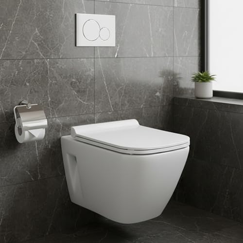 Image of Parryware VERVE Anti-Microbial Ceramic Wall Hung Western Commode for Bathroom | Rimless Washdown Flush Commode with Slim & Soft Closing Toilet Seat | Square Wall Mount Ewc | Space Saving | C022G