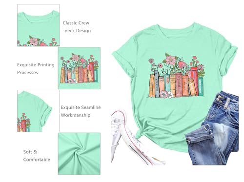 Image of Books Shirts for Women Reading T-Shirt Book Lover Tops Funny Readers Gifts Clothes Casual Librarian Tees
