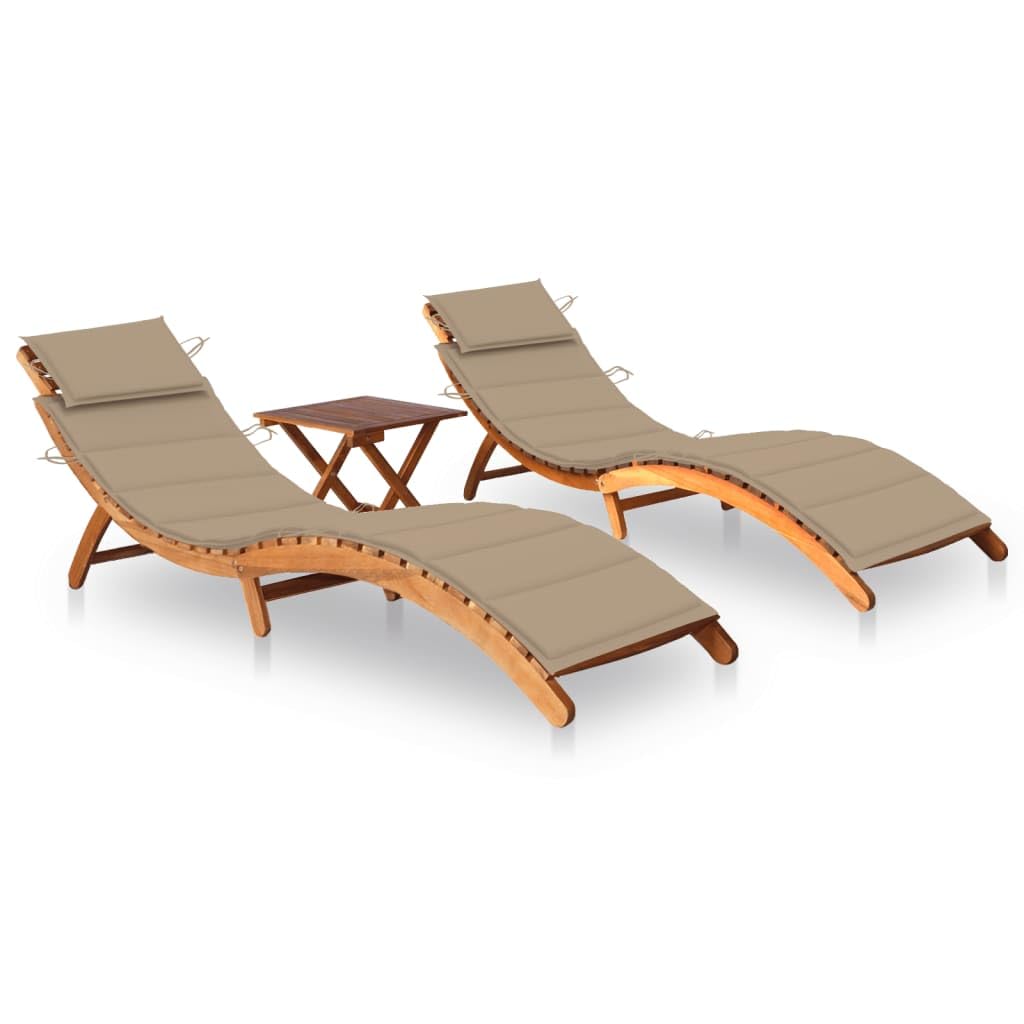 CIADAZ Tumbonas con Mesa y Cojines 2 uds Madera Maciza de Acacia, Tumbonas Jardin Exterior, Tumbona Piscina, Sun Lounger, Tumbonas De Jardin, Cama Jardin Exterior, Tumbona De Playa 3077379