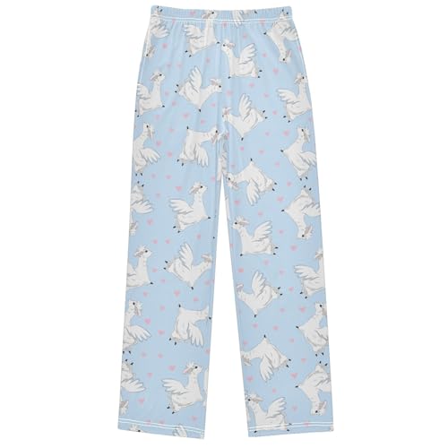 Boy's Pj Pants Flying Llama Pink Heart Lounge Bottoms Elastic Waist Kids Joggers with Pockets Size 6-14