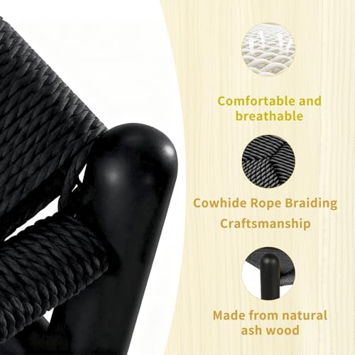 VODUR Wishbone Chair, Solid Wood Armrest Woven Seat Chair, Kitchen & Dining Chair, Wishbone Y Black Chairs - Set of 1 (Ash Wood - Black)