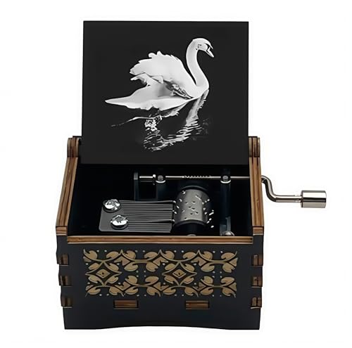 Cuzit Caixa de música de madeira do lago dos cisnes, caixa musical de madeira com manivela de 18 notas, presente de Natal, aniversário, dia dos namorados, graduação