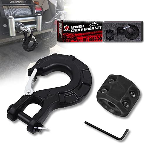 Ambull Heavy Duty Forged Steel 3/8" Grade 70 Safety Latch Winch Cable Hook Stopper & Clevis Slip Hook Sets, Included Allen Wrench,Max 35,000 Lbs, Black #TOP8