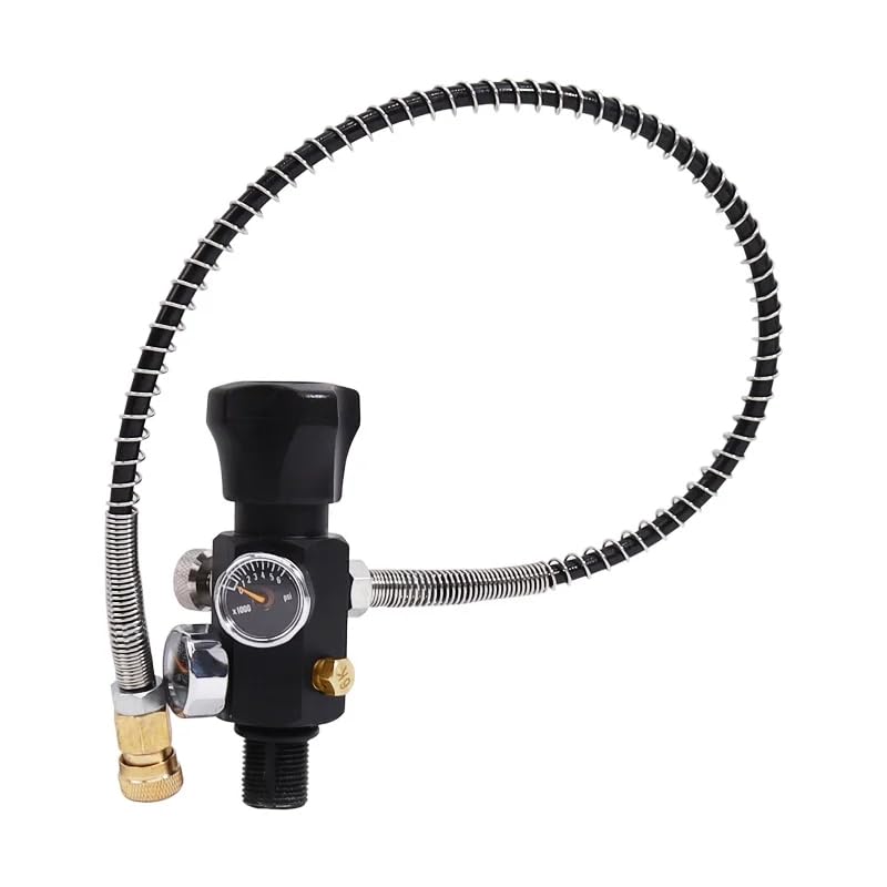 GREOENEL AMOR M18x1.5 Threads DIN Valve Scuba Adapter with Dual Gauge 30 Mpa/300bar/4500psi High Pressure with 24'' Long Black Filling Air Hose for Air Tank PCP Paintball Scuba Fill and HPA Tank