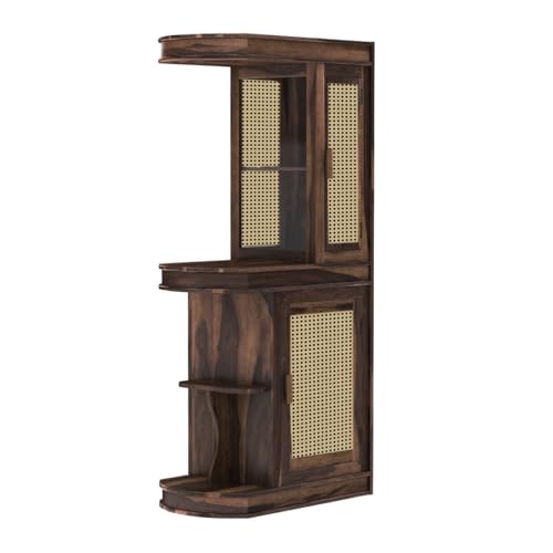 Image of The Attic Jaigarh Bar Cabinet, Hard and Soft Drinks Bar Storage Cabinet, Wine Wisky Scotch, Round Bar for Home, Walnut Finish