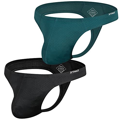 Xymao Men's G-String Thongs Underwear Sexy Ice Silk Tag-Free Bulge Pouch Breathable Bikini Underwear #TOP28