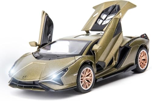 Image of Advisian store 1:32 Lamborghini Sian Miletry Die-cast Metal Toy Model Car Pull Back car with Openable Doors with Sound and Light for Gifts for Kids (1:32 Lamborghini Sian - Green)
