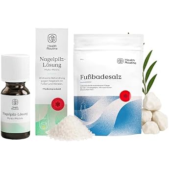 Health Routine  Anti-Nail Fungus Intensive Set CE Certified Myko-Matrix Solution & Natural Tea Tree Oil Foot Bath Salt - For Treatment & Care for Nail Fungus - Deep Cleansing & Regeneration - Made in