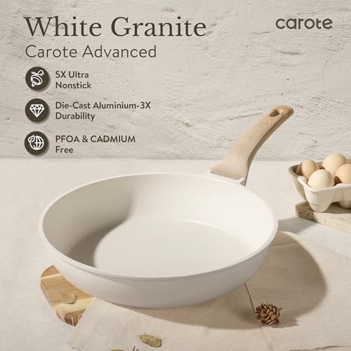 Image of CAROTE ICE 35pcs Pots and Pans Set, Nonstick Cookware Sets, White Granite Induction Cookware with Kitchen Knife Set