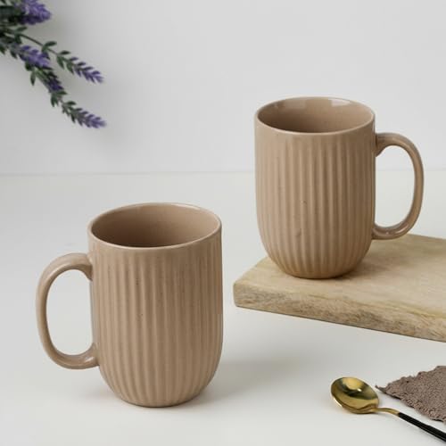 Image of The Earth Store Beige Tall Fringe Coffee Mug - 330ML Ceramic Coffee Mugs Set of 2 | Microwave & Dishwasher Safe Mugs for Gift | Home | Office | Restaurant | Daily Use Tea Mug