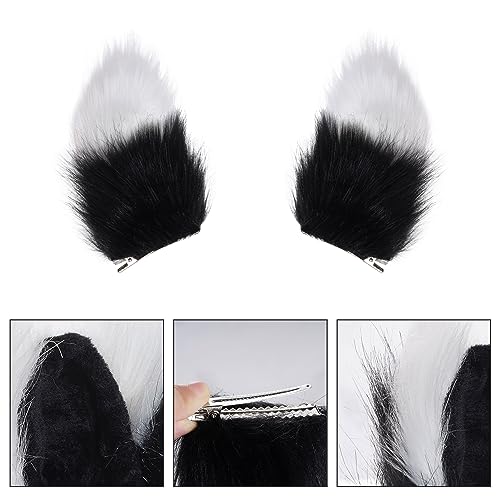 Fox Wolf Cosplay Animal Ears Tail Set Wolf Ears Tail Costume Handmade Fox Wolf Ears Halloween Costume Cosplay Head Accessories Fox Ears, Black+white, One Size - Image 3