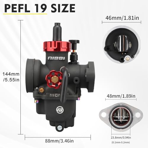 Image of NIBBI 19mm Carburetor Performance Kit, PE19FL Carb with Motorcycle CNC Air Filter Fit for Pit Bike Dirtbike Minibike ATV 125cc Tao Tao SSR TTR Apollo