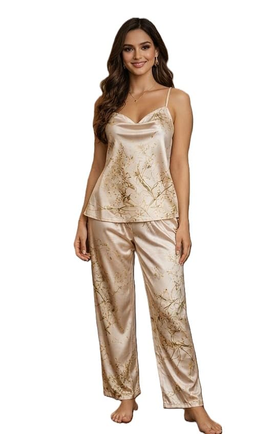 Floral Satin Night Suit Set for Women – Soft Silky Cami Top & Pajama Sleepwear, Comfortable Stylish Loungewear for Ladies-image-13