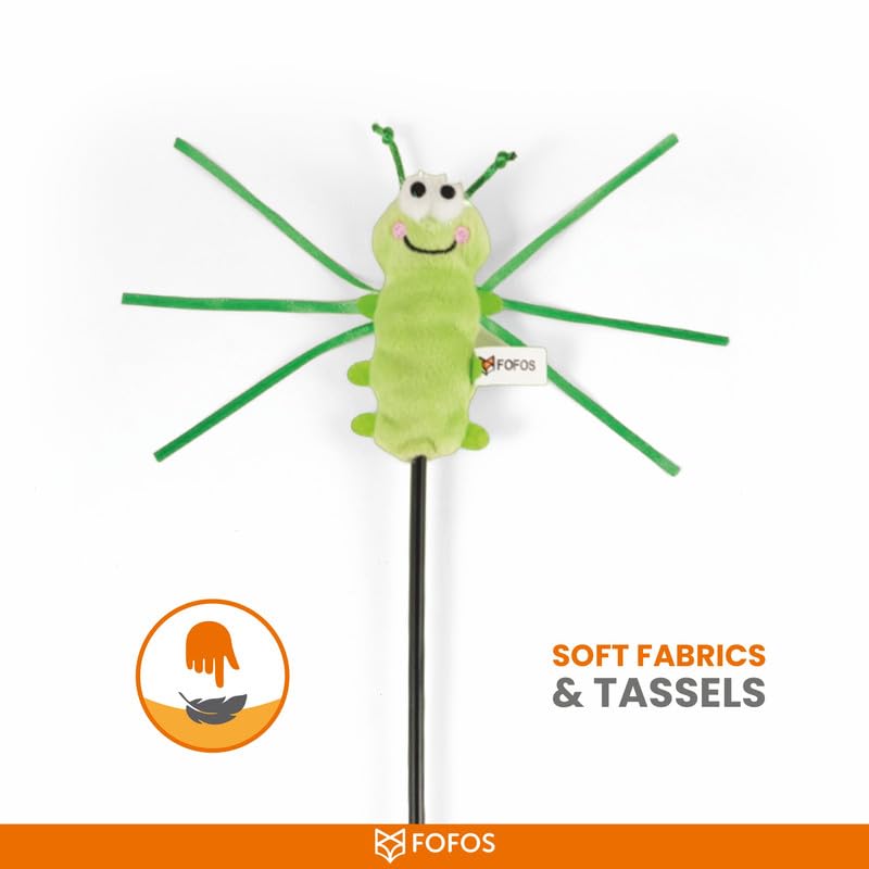Image of BarkButler x FOFOS Moving Caterpillar Wand - Interactive Cat Toys with Catnip - Cat Wand Toy Set - Green
