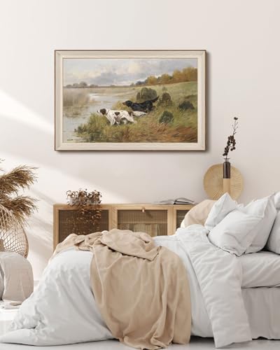 KISSFOX Vintage Framed Wall Art Dogs In Field Canvas Wall Art Nature Country Farmhouse Landscape Art Prints Artwork For Living Room Bedroom Bathroom Kitchen 24x36inch - Image 5