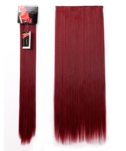 Ombre Clip in Hair Extensions Balayage Two Tones Highlighted 8PCS Clip on Synthetic Hairpiece Full Head Long Straight Wavy Hair for Women- 1pc straight Maroon Mix Dark Red…