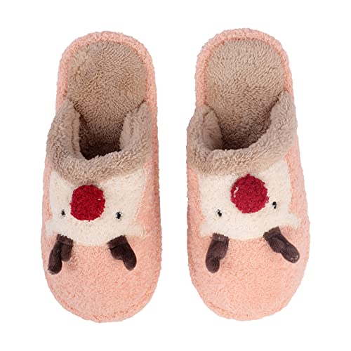 GREUS Cartoon Slippers for Women, Fuzzy Christmas Slippers Soft House Slippers Reindeer Home Indoor Warm Winter Elk Plush Slippers Non-slip Shoes Bedroom Outdoor