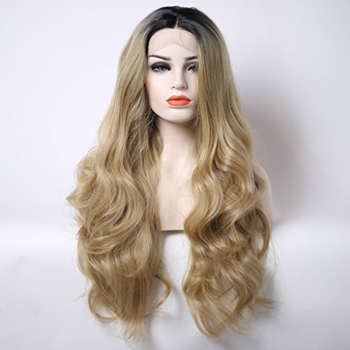 arimika Ombre Biondo bodywave calore sicuro capelli sintetici morbida Layered Lace Front Parrucca per le donne