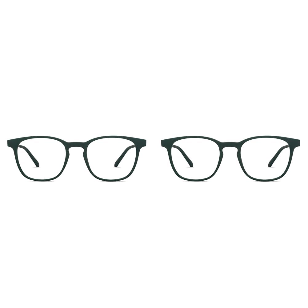 HUSTLRLenskart Hustlr - As Seen On Shark Tank | Peyush Bansal Glasses | Zero Power Bluecut & Antiglare Computer Eyeglasses | Military Green Full Rim Square | For Men & Women | Medium | LB E14058 (Pack of 2)