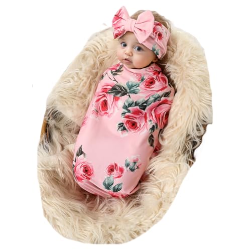 Image of Galabloomer Receiving Blanket Headband Set Flower Print Baby Swaddle Receiving Blankets