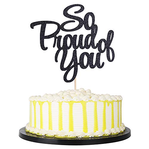 PALASASA So Proud of You Cake Topper - Congrats Grad, Done, Congratulations, Graduation Party Decorations (black)