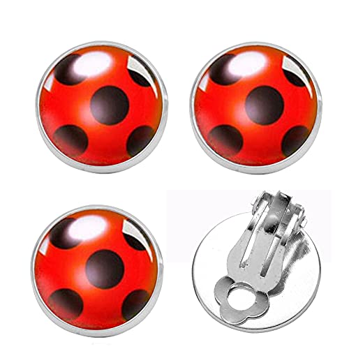 Tomlyws 2 Pairs Clip on Earrings No Pierced Silver Ear Cuff Black Spot Red Earrings Halloween Cosplay Girls Little Beetle Ear Hoop