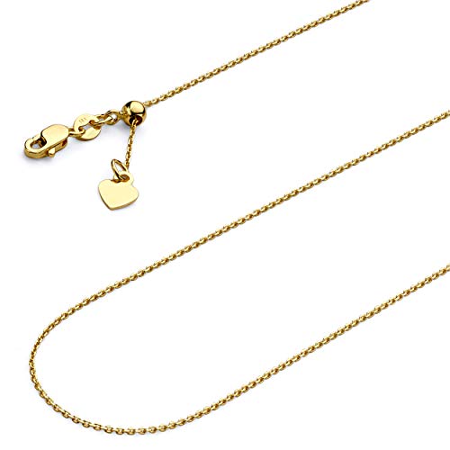 The World Jewelry Center 14k REAL Yellow OR White Gold Solid 1mm Cable Link Length Adjustable Chain Necklace with Lobster Claw Clasp2