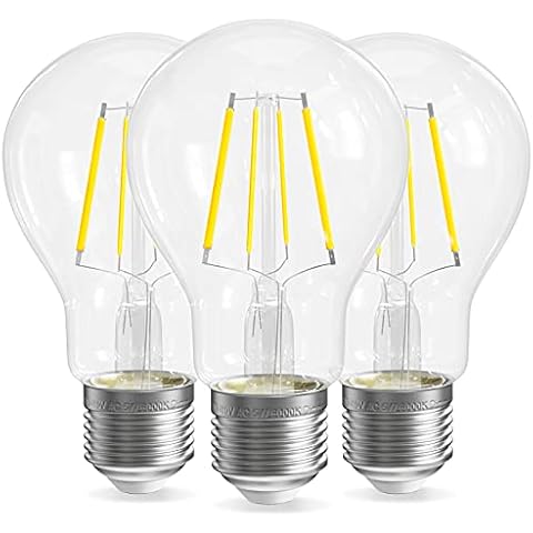 QNINE Dimmable E27 Screw Bulb, 5W (50W Equivalent), 500lm, Cool White 6000K, LED Filament Bulb, 3-Pack Cover