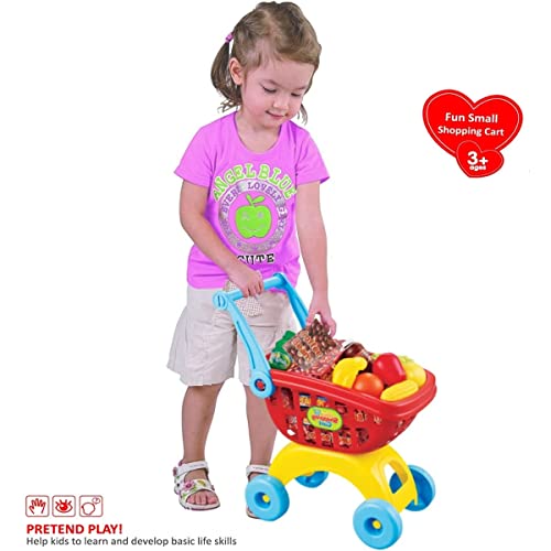 Kids Mini Shopping Grocery Cart Toy With Pretend Play Food And Accessories Set, 18 Pieces (Red) #TOP1
