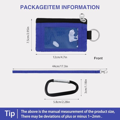 Image of MASAPHlL Small Lanyard Wallet for Women /Men with RFID ID Card Wallet, Minimalist Nylon Zipper Pouch, Travel Neck Wallet with Keychain, ID Window for Card,Coin,Cash (Blue+Treasure Blue)