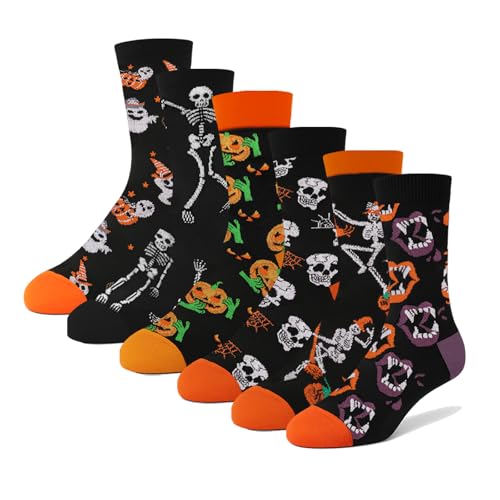ATROPOS 6 Pairs Halloween Crew Socks for Women and Men, Fun Spooky...
