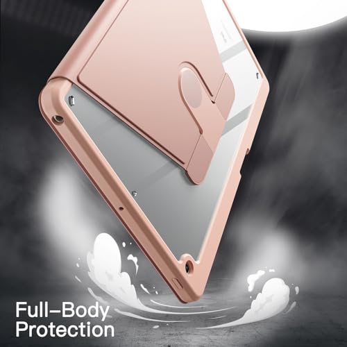 Image of JETech Rotating Cover Case for iPad 9 /8 /7 (10.2-Inch, 2021 /2020 /2019 Model, 9th /8th /7th Generation) with Pencil Holder, 360 Degree Rotation Protective Stand Cover Clear Back (Rose Gold)