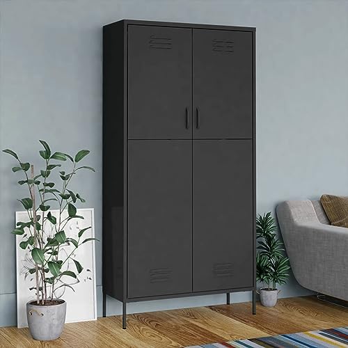 Festnight Armario Industrial Roperos de Dormitorio Metal Armario de Taquilla Armarios Dormitorio Armario Multifunción Organizador Almacenaje Muebles Metal Gris Antracita 90x50x180 cm