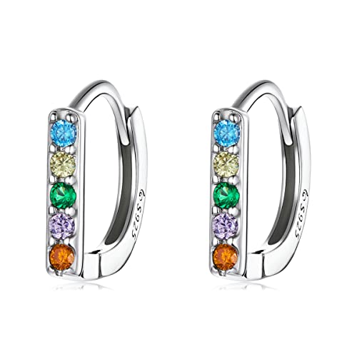NEWL Hebillas de oreja de circonio coloridas, pendientes redondos de plata de ley 925 para mujer, modelo Simple, orejas de plata, regalo de joyería
