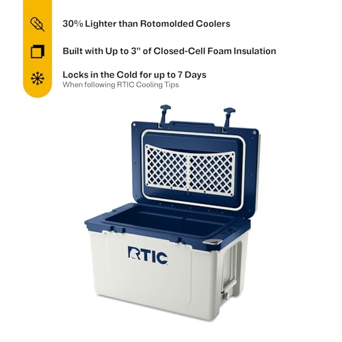 Image of RTIC 52 QT Ultra-Light Hard Cooler | Portable Ice Chest Box for Beach, Drink, Beverage, Camping, Picnic, Fishing, Boat, Barbecue, 30% Lighter Than Rotomolded