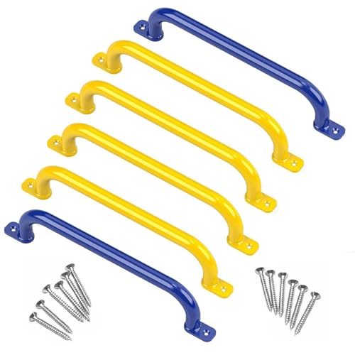 Image of 48cm Long Metal Playground Safety Handle Monkey Bars for Kids Backyard (Pack of 6), Jungle Gym for Indoor Outdoor Playground Playset Handle Accessories for Playhouse, Blue /Yellow