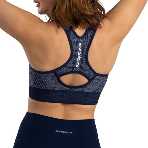 New Balance Women's Seamless Racerback Sports Bra, Medium Impact, Women's Activewear Gym Bras, Removable Pads, Dark Blue, S - image 7